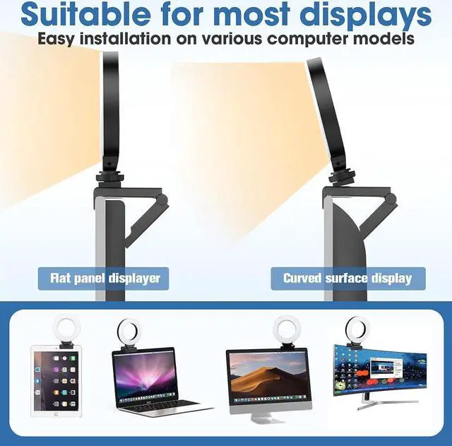 Alt view image 7 of 7 - Webcam Lighting,Ring Light for Laptop/Computer,Zoom Call Lighting,4''Small Video Conference Lighting with Webcam Style Mount and Tripod,3 Light Modes&10 Brightness Levels,Selfie 3000k, 4inch