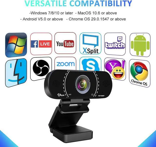 Alt view image 7 of 7 - Akyta Webcam, Plug and Play USB Webcam 1080p with Microphone -Privacy Cover-Tripod, Low Light Correction, Streaming PC Web Camera for Computer Laptop Desktop Mac Video Calling/YouTube/Zoom Conference