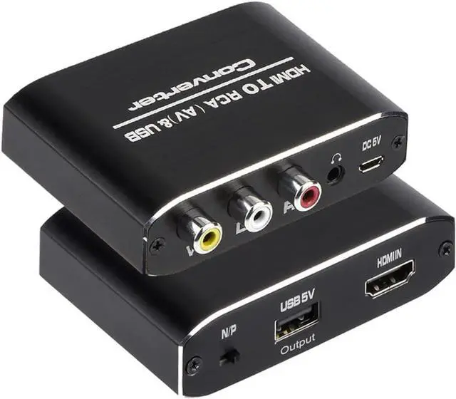 Main image of HDMI to RCA Converter 1080P HDMI to AV 3RCA CVBs Composite Video 3.5mm Aux Audio Adapter Supports PAL/NTSC for TV Stick PS3 PC Laptop Xbox HDTV DVD (BlackAluminum Alloy Material)