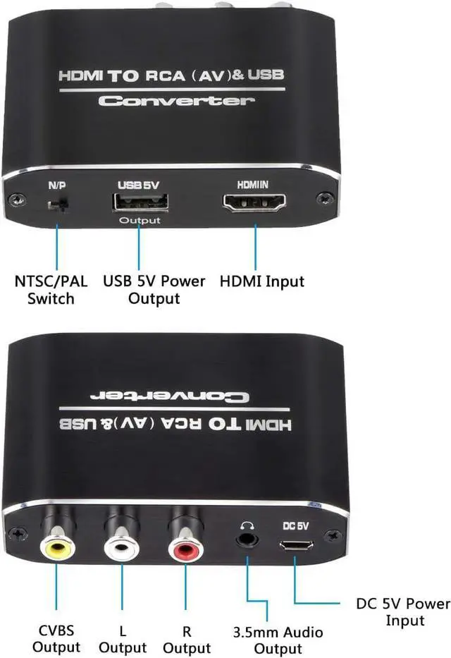 Alt view image 4 of 6 - HDMI to RCA Converter 1080P HDMI to AV 3RCA CVBs Composite Video 3.5mm Aux Audio Adapter Supports PAL/NTSC for TV Stick PS3 PC Laptop Xbox HDTV DVD (BlackAluminum Alloy Material)