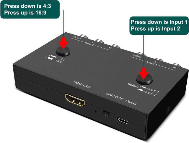 Alt view image 5 of 7 - 2AV to HDMI Converter Double RCA to HDMI Converter 2 RCA Input 1HDMI Output Support 16:9/4:3 Compatible with WII N64 PS1 PS2 PS3 VHS VCR DVD Players etc (Multi AV to HDMI)