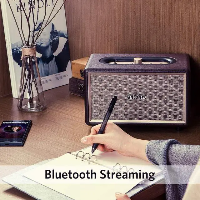 Alt view image 3 of 7 - Upgraded, Vintage Desktop Speakers, Bass Enhanced Technology, Retro Speaker for Record Player, Smartphone, PC, Laptop, Tablet and Projector, Wireless and 3.5mm Aux Input