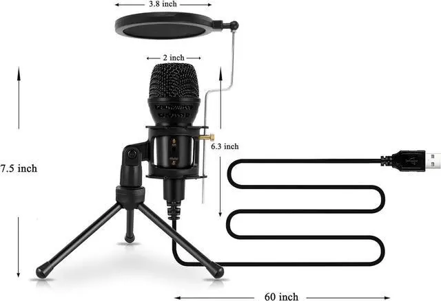 Alt view image 6 of 7 - Microphone for PC, USB PC Microphone, PC Microphone Gaming with Tripod Stand & Pop Filter for Streaming, Podcasting, Vocal Recording, Compatible with Laptop Desktop Computer (USB)