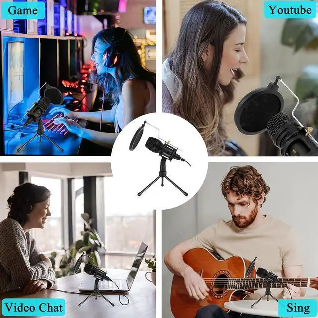 Alt view image 7 of 7 - Microphone for PC, USB PC Microphone, PC Microphone Gaming with Tripod Stand & Pop Filter for Streaming, Podcasting, Vocal Recording, Compatible with Laptop Desktop Computer (USB)