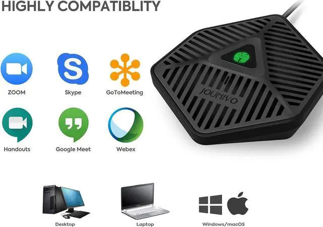 Alt view image 6 of 6 - Conference USB Microphone, 360° Omnidirectional Computer Mic with Mute Button for Video Conference, Recording, Skype, Online Class, Plug & Play Compatible with Windows/macOS/PC/Laptop(JV808)