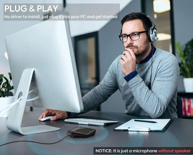 Alt view image 2 of 6 - Conference USB Microphone, 360° Omnidirectional Computer Mic with Mute Button for Video Conference, Recording, Skype, Online Class, Plug & Play Compatible with Windows/macOS/PC/Laptop(JV808)
