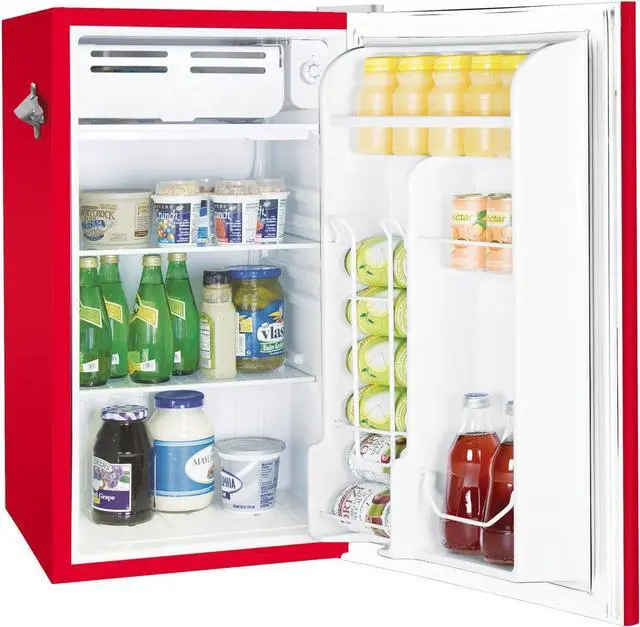 Alt view image 2 of 3 - Frigidaire Retro Bar Fridge Refrigerator with Side Bottle Opener, 3.2 cu. ft, Red
