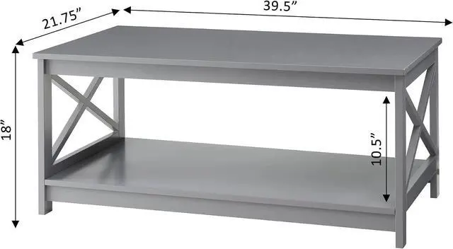 Alt view image 7 of 7 - Convenience Concepts Oxford Coffee Table with Shelf, Gray