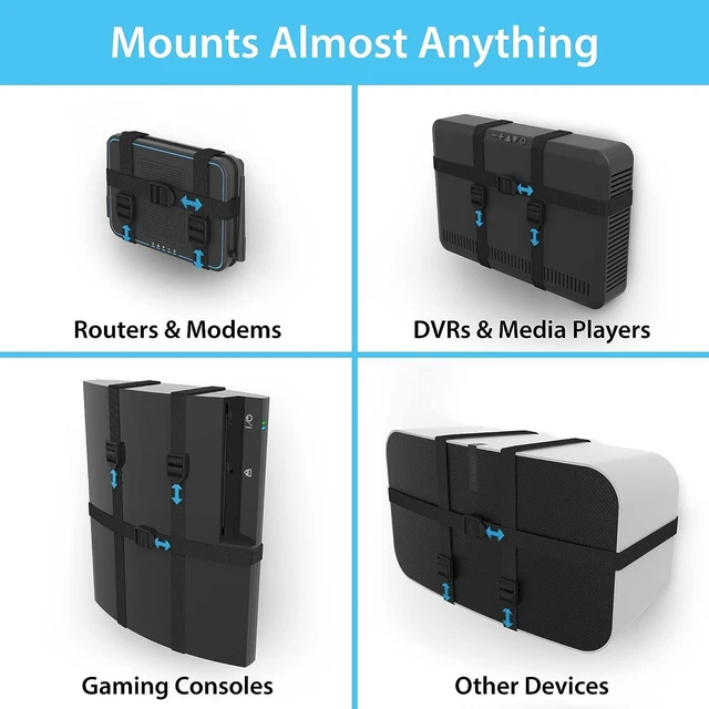 Alt view image 2 of 6 - TotalMount Universal Mount for Electronics Adjustable Wall Mount for Your Router, Wireless System, Cable Modem, DVR, Xbox, Playstation, and More (Professional Shelf Black)