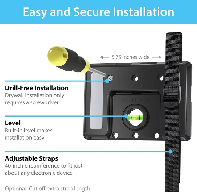 Alt view image 4 of 6 - TotalMount Universal Mount for Electronics Adjustable Wall Mount for Your Router, Wireless System, Cable Modem, DVR, Xbox, Playstation, and More (Professional Shelf Black)