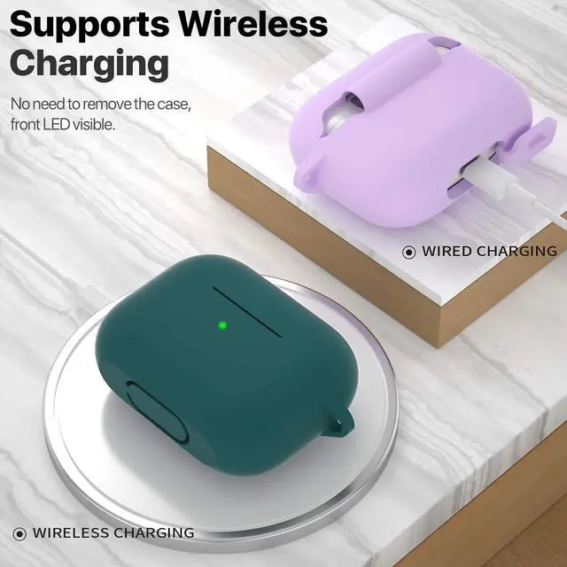 Alt view image 3 of 7 - for AirPods Pro 1st/2nd Generation Case Cover, Protective Silicone Skin Accessories with Keychain for Women Men for Apple AirPods Pro 2019/2022 Charging Case,Front LED Visible-Midnight Green