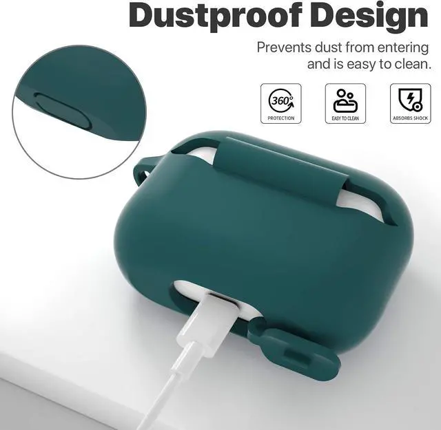 Alt view image 4 of 7 - for AirPods Pro 1st/2nd Generation Case Cover, Protective Silicone Skin Accessories with Keychain for Women Men for Apple AirPods Pro 2019/2022 Charging Case,Front LED Visible-Midnight Green
