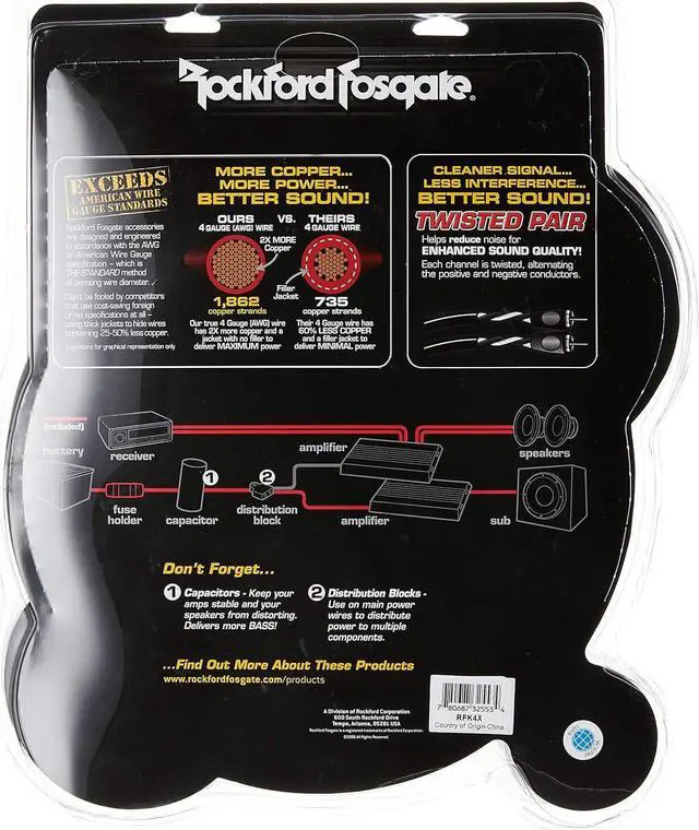 Alt view image 2 of 2 - Rockford RFK4X 4 AWG Complete Amplifier Install Kit