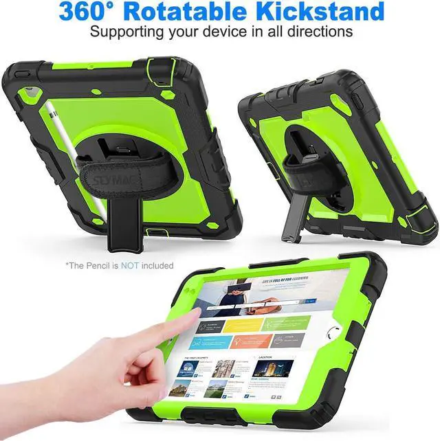 Alt view image 5 of 7 - Case for Pad Mini 5/ Mini 4, Drop-Proof Protection Case with 360 Degrees Rotating Stand [Pencil Holder] Screen Protector Hand Strap for Pad Mini 5th / 4th Generation 7.9''(Green+Black)
