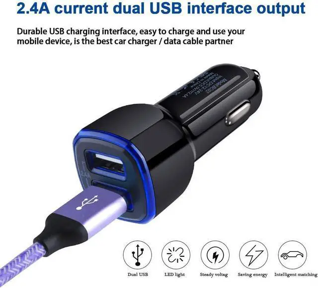 Alt view image 4 of 7 - Dual USB Car Charger Adapter, Wall Charger Type C Cable Fast Charging Compatible for Samsung Galaxy A56 A36 A26 A16 A06 A05S S25 Ultra S25+ S24FE S24 Ultra S24 Plus S23FE S22 A15 A55 A54 A14 A13 A12