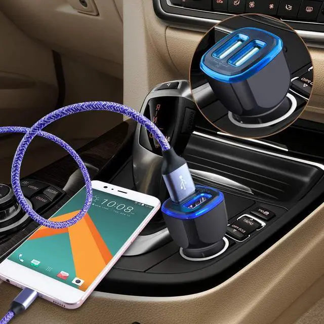 Alt view image 7 of 7 - Dual USB Car Charger Adapter, Wall Charger Type C Cable Fast Charging Compatible for Samsung Galaxy A56 A36 A26 A16 A06 A05S S25 Ultra S25+ S24FE S24 Ultra S24 Plus S23FE S22 A15 A55 A54 A14 A13 A12