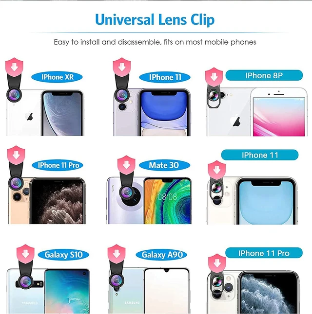 Alt view image 7 of 7 - Cell Phone Camera Lens Kit,11 in 1 Universal 20x Telephoto 0.63Wide Angle 15X Macro 198°Fisheye 2X Telephoto Kaleidoscope CPL Starlight Eyemask Tripod,for Most iPhone Smartphone (Black)