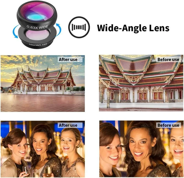 Alt view image 7 of 7 - 4 in 1 Phone Photography Kit, 18X Telephoto Lens, 198° Fisheye Lens, 15X Macro Lens, 0.63X Wide Angle Lens, Set with Flexible Phone Tripod, for iPhone Pixel