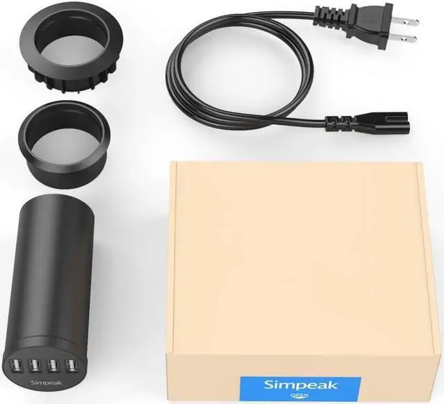 Alt view image 7 of 7 - Simpeak 30W 4-Port USB Desk Charger Desktop Charging Station Mounts on The 2.0"/2.4" Grommet Hole with Power Cable (Match 2pcs Grommet),C51 Black