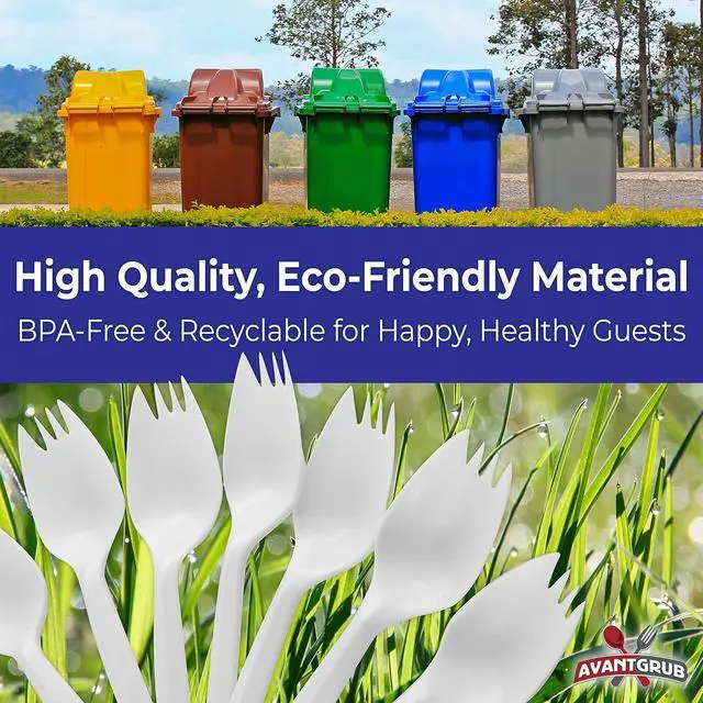 Alt view image 3 of 6 - Durable BPA-Free White Disposable Sporks 50 pack. Recyclable, Eco-Friendly, Travel and Kid Safe Fork and Spoon 2-in-1 Eating Utensils. Cutlery for School Lunch, Picnics, Camping and Arts and Crafts