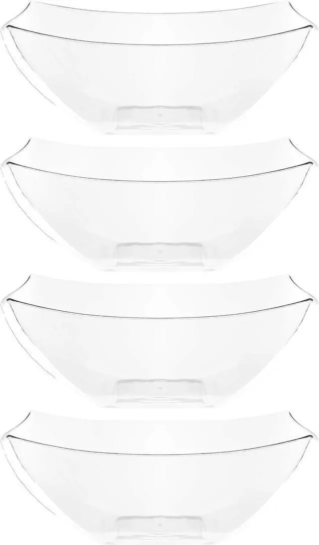 Main image of PLASTICPRO Disposable Square Serving Bowls, Party Snack or Salad Bowl, Plastic Clear or White Pack of 4 (16 OUNCE, Clear)