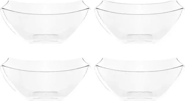 Main image of PLASTICPRO Disposable Square Serving Bowls, Party Snack or Salad Bowl, Plastic Clear or White Pack of 4 (8 OUNCE, Clear)
