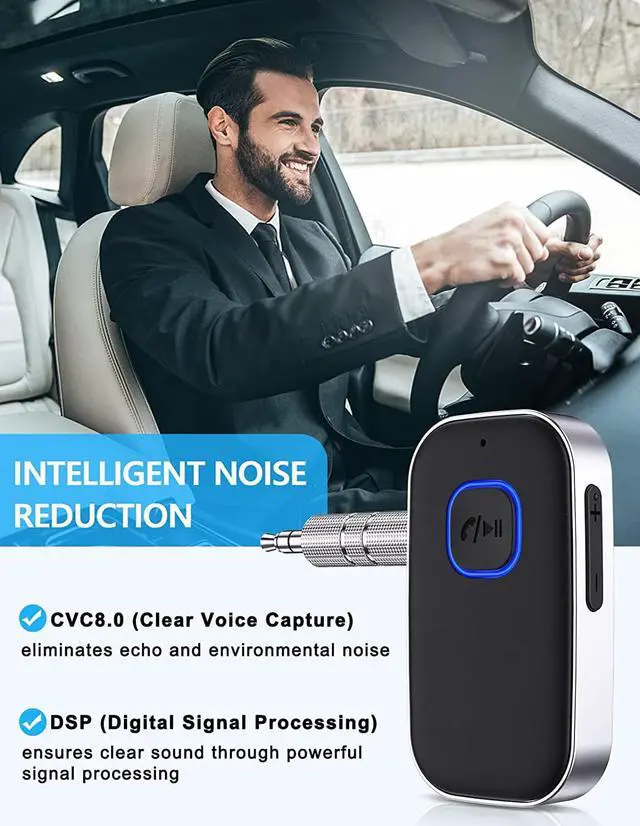 Alt view image 4 of 7 - Bluetooth 5.0 Receiver for Car Noise Cancelling Bluetooth AUX Adapter Bluetooth Music Receiver for Home Stereo/Wired Headphones/Hands-Free Call 16H Battery Life-Black+Silver