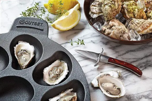 Alt view image 6 of 7 - Outset 76225 Cast Iron Oyster Grill Pan, 12 Cavities, Black