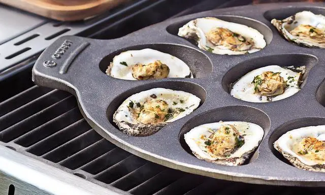 Alt view image 2 of 7 - Outset 76225 Cast Iron Oyster Grill Pan, 12 Cavities, Black