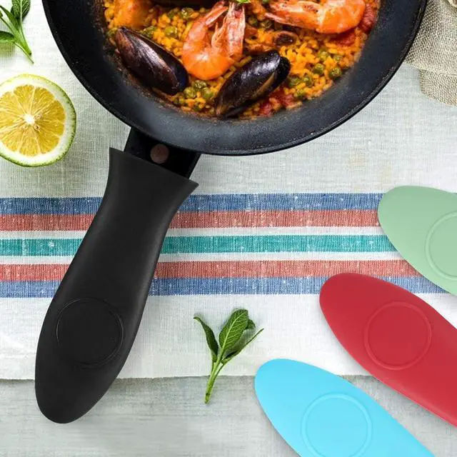 Alt view image 7 of 7 - Silicone Hot Handle Holder - Potholder for Cast Iron Skillets & Frying Pans - Heat Resistant Sleeve Grip Handle Cover, Red, Black, Blue, Green