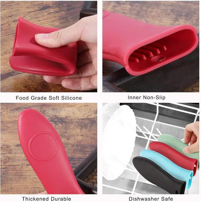 Alt view image 3 of 7 - Silicone Hot Handle Holder - Potholder for Cast Iron Skillets & Frying Pans - Heat Resistant Sleeve Grip Handle Cover, Red, Black, Blue, Green