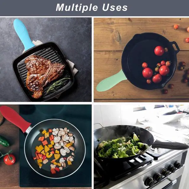 Alt view image 5 of 7 - Silicone Hot Handle Holder - Potholder for Cast Iron Skillets & Frying Pans - Heat Resistant Sleeve Grip Handle Cover, Red, Black, Blue, Green