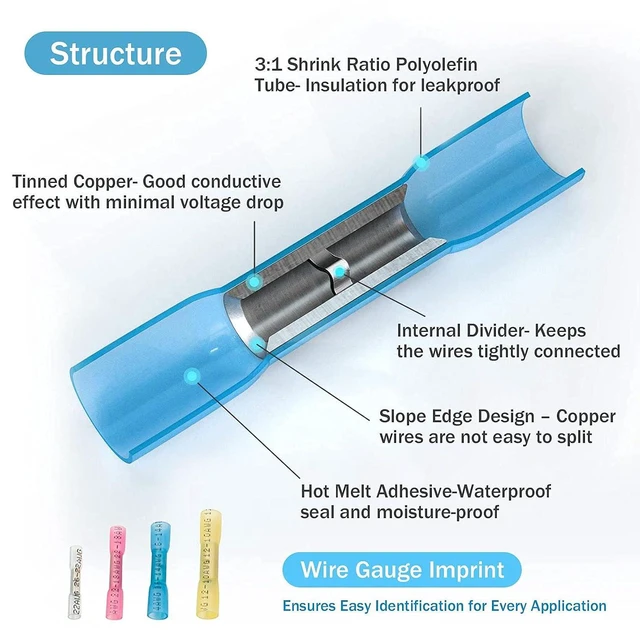 Alt view image 6 of 7 - Kuject 420PCS Heat Shrink Butt Connectors, 4 Sizes Insulated Waterproof Wire Connector kit, Tinned Copper Electrical Crimp Connectors for Automotive Marine Boat Truck Stereo Joint