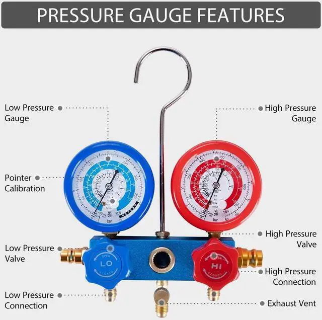 Alt view image 5 of 7 - 110V 1/34CFM Single Stage Rotary Vane Air Vacuum Pump and R134a AC Manifold Gauge Set Kit with Leak Detector Carry Bag for HVAC Air Conditioning Refrigeration Recharging ETL Listed