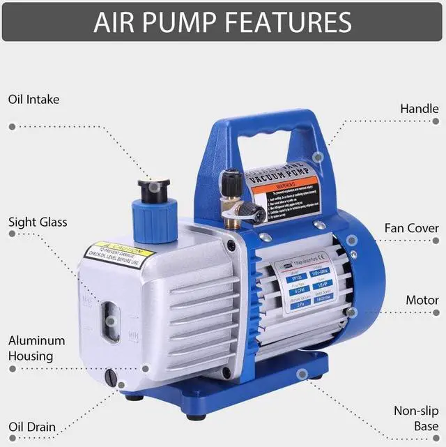 Alt view image 2 of 7 - 110V 1/34CFM Single Stage Rotary Vane Air Vacuum Pump and R134a AC Manifold Gauge Set Kit with Leak Detector Carry Bag for HVAC Air Conditioning Refrigeration Recharging ETL Listed