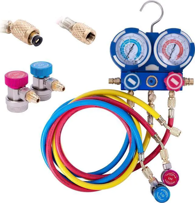 Alt view image 7 of 7 - 110V 1/34CFM Single Stage Rotary Vane Air Vacuum Pump and R134a AC Manifold Gauge Set Kit with Leak Detector Carry Bag for HVAC Air Conditioning Refrigeration Recharging ETL Listed