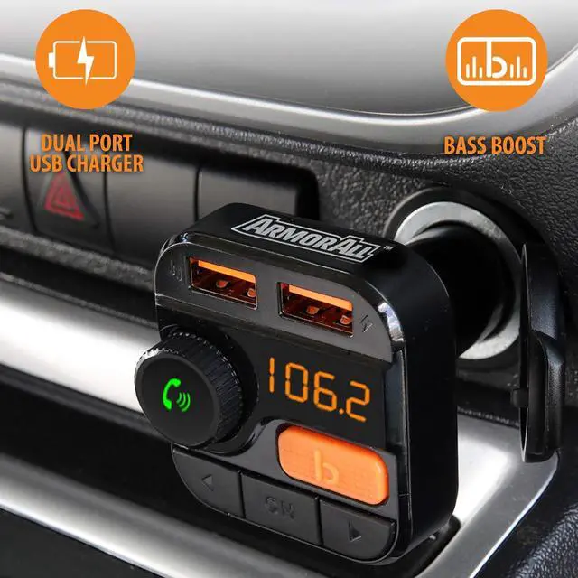 Alt view image 5 of 7 - Xtreme Digital Lifestyle Accessories Armor All Wireless Bluetooth FM Transmitter with Dual Port USB Charging, Voice Controls, Bass Boost, Hands-Free Calling and Music Streaming,Block,AHF9-1010-BLK