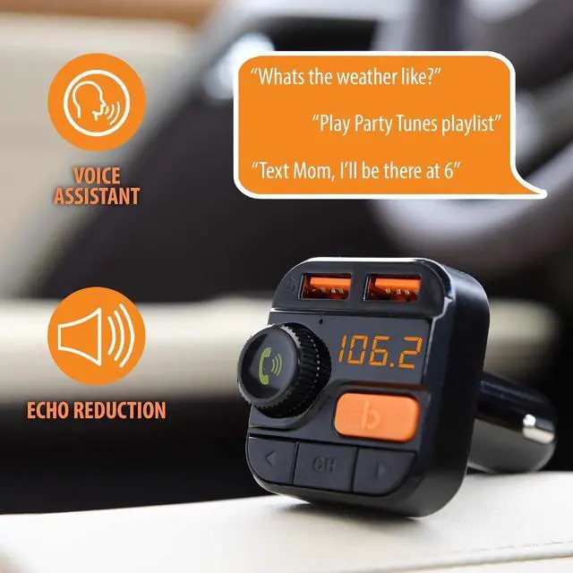 Alt view image 4 of 7 - Xtreme Digital Lifestyle Accessories Armor All Wireless Bluetooth FM Transmitter with Dual Port USB Charging, Voice Controls, Bass Boost, Hands-Free Calling and Music Streaming,Block,AHF9-1010-BLK