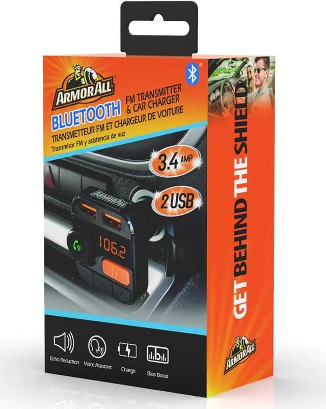 Alt view image 6 of 7 - Xtreme Digital Lifestyle Accessories Armor All Wireless Bluetooth FM Transmitter with Dual Port USB Charging, Voice Controls, Bass Boost, Hands-Free Calling and Music Streaming,Block,AHF9-1010-BLK