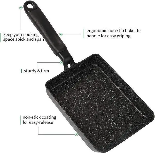 Alt view image 3 of 7 - MyLifeUNIT Tamagoyaki Pan, Japanese Omelette Pan Nonstick with Silicone Spatula, Square Egg Pan 7 x 5 inches, Black
