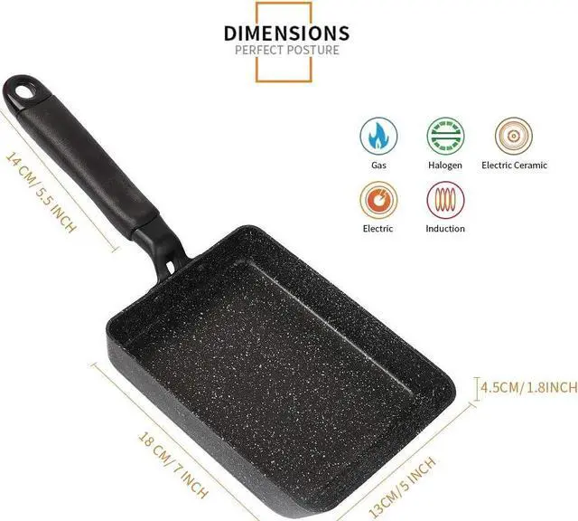 Alt view image 5 of 7 - MyLifeUNIT Tamagoyaki Pan, Japanese Omelette Pan Nonstick with Silicone Spatula, Square Egg Pan 7 x 5 inches, Black