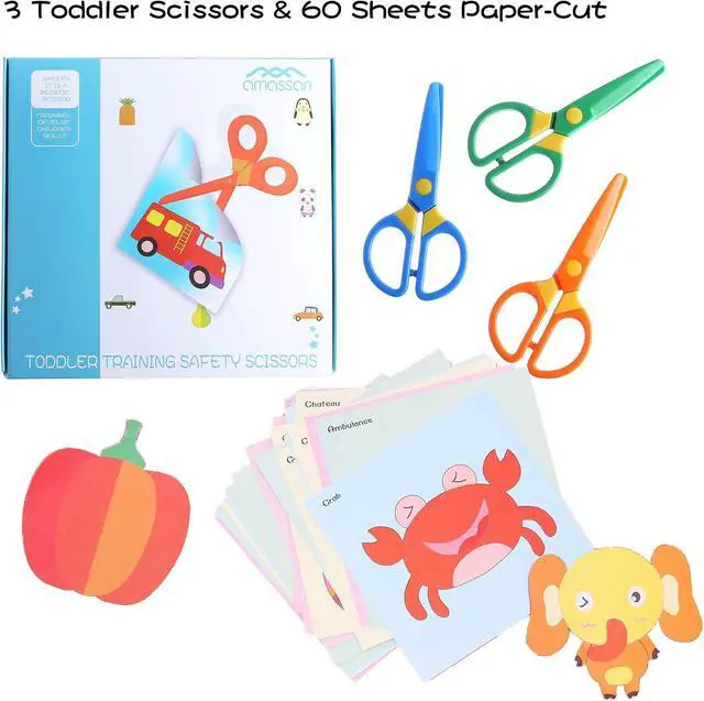 Alt view image 2 of 6 - Toddler Safety Scissors, 3-Pack with 60 Craft Paper Sheets for Kids
