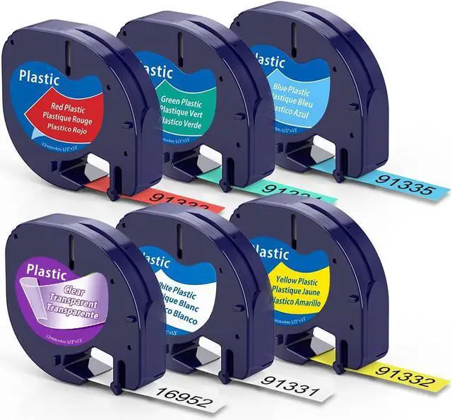 Main image of 6-Pack MarkDomain Compatible LetraTag Refills Replacement for Dymo LT100H LT100T QX50 Letratag Label Maker Refills Plastic Label Tape 16952 91331 91332 91333 91334 91335 (1/2" x 13'), 12mm x 4m