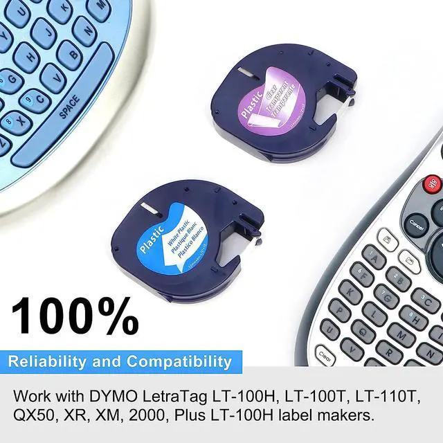 Alt view image 2 of 7 - 6-Pack MarkDomain Compatible LetraTag Refills Replacement for Dymo LT100H LT100T QX50 Letratag Label Maker Refills Plastic Label Tape 16952 91331 91332 91333 91334 91335 (1/2" x 13'), 12mm x 4m