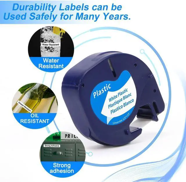 Alt view image 4 of 7 - 6-Pack MarkDomain Compatible LetraTag Refills Replacement for Dymo LT100H LT100T QX50 Letratag Label Maker Refills Plastic Label Tape 16952 91331 91332 91333 91334 91335 (1/2" x 13'), 12mm x 4m