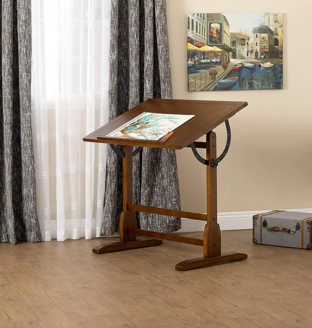 Alt view image 2 of 7 - Studio Designs Vintage Rustic Oak Drafting Table, Top Adjustable Drafting Table Craft Table Drawing Desk Hobby Table Writing Desk Studio Desk, 36''W x 24''D