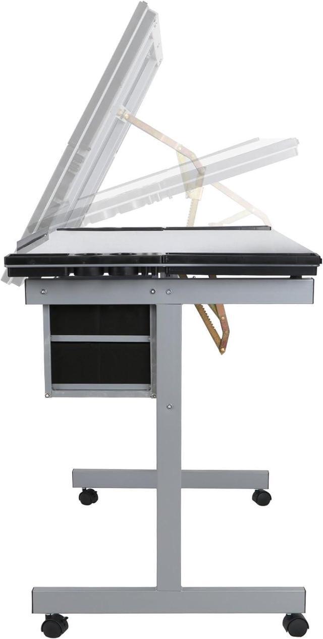 Alt view image 7 of 7 - ZenStyle Glass Top Drafting Table with Storage, Adjustable Multifunctional Drafting Drawing Table Desk Tempered Glass Top Art Craft w/Drawers, Castors