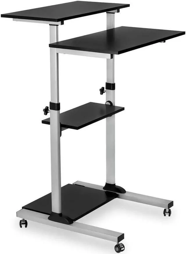 Main image of Rolling Desk Adjustable Height up to 54.7", Portable Standing Desk for Laptop or Podium Stand with Wheels, Mobile Roller Presentation Cart, Computer Work Station 27.5" Wide, Locking Wheels