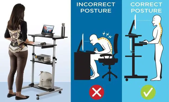 Alt view image 4 of 7 - Rolling Desk Adjustable Height up to 54.7", Portable Standing Desk for Laptop or Podium Stand with Wheels, Mobile Roller Presentation Cart, Computer Work Station 27.5" Wide, Locking Wheels