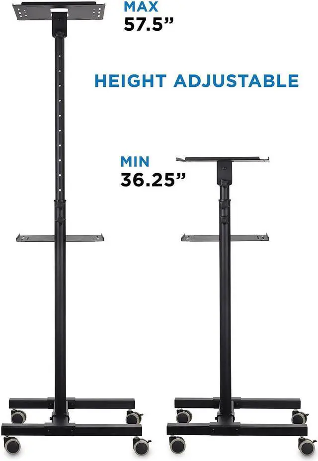 Alt view image 5 of 7 - Mount-It! Mobile Projector and Laptop Stand (2 Shelves), Rolling Cart with Ventilated Tray, Heavy Duty, Height Adjustable Laptop and Projector Presentation Trolley, Black